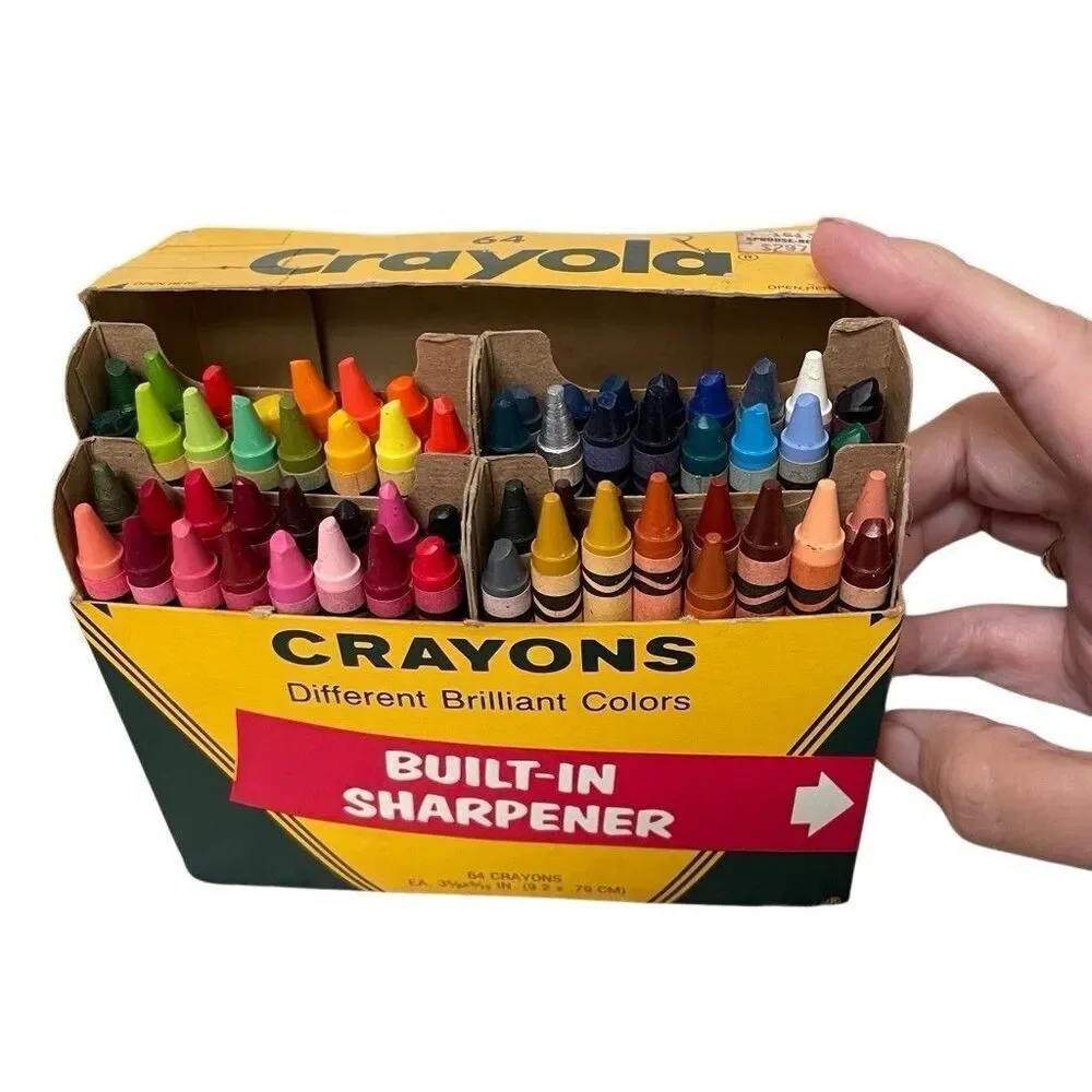 Vtg Crayola Crayons 64 Brilliant Colors Built-in Sharpener Periwinkle Indian Red